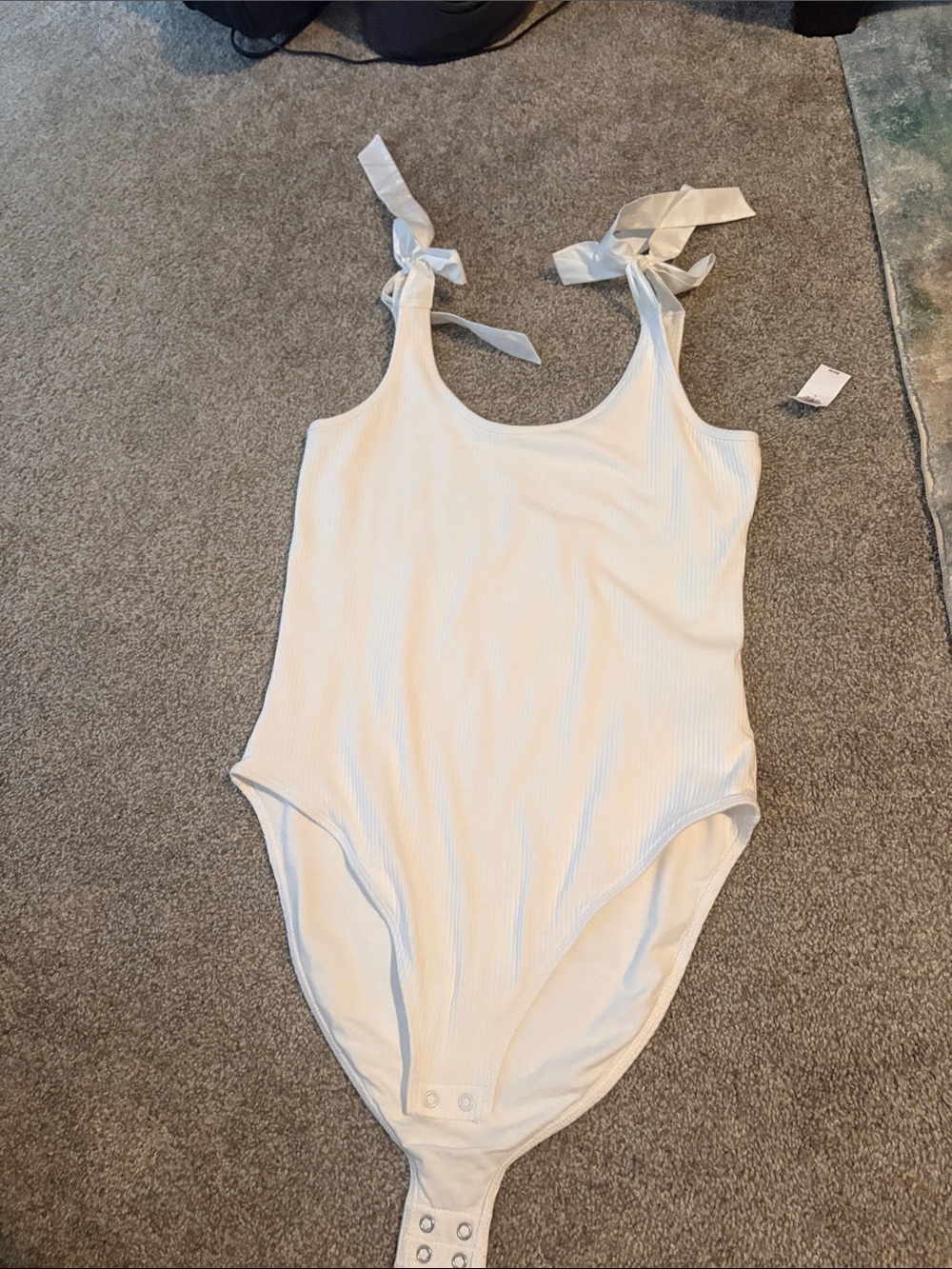 White Tie-Shoulder Bodysuit Tank